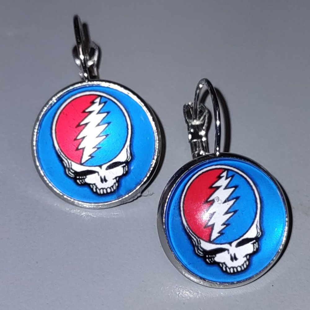 Earrings - Blue, Red & White with Grateful Dead STEAL YOUR FACE emblems